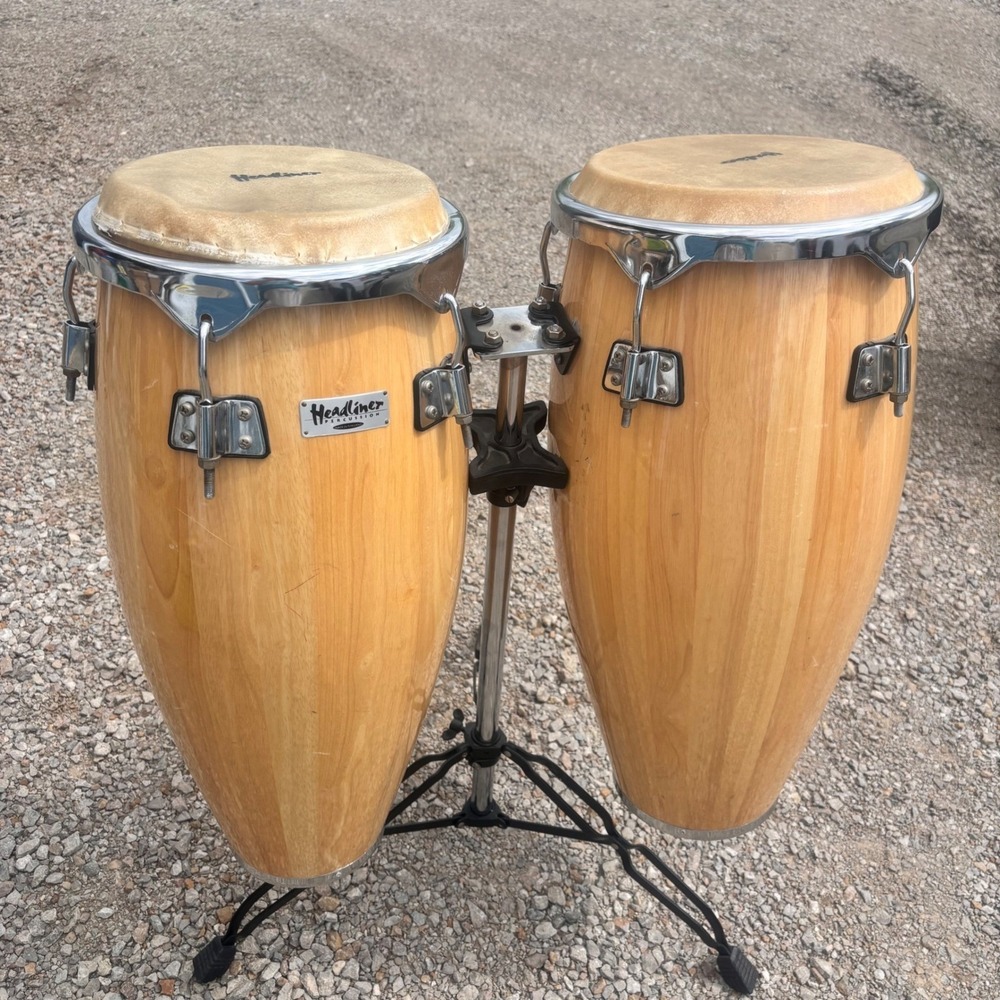 Headliner Percussion Wood Conga Set with Adjustable Tripod Stand Natural Finish